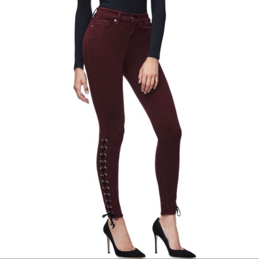GOOD AMERICAN Burgundy Good Legs Lace Up Jeans 25